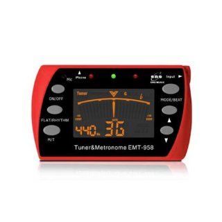 Vktech Multifunctional Chromatic Large Display Digital Musical Instrument Tuner and Metronome Red~for Guitar, Bass , Violin,Ukulete Musical Instruments