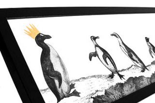 penguin parade hand gilded print by mountain & molehill