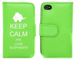 Green Apple iPhone 5 5S 5LP462 Leather Wallet Case Cover Keep Calm and Love Elephants Cell Phones & Accessories