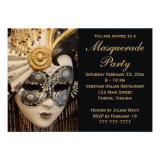 Black White and Gold Masquerade Party Invitations