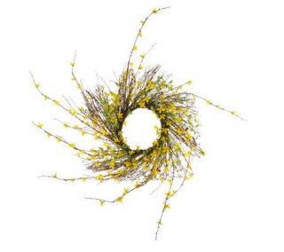 Forsythia and Green Foliage 50 inch Wreath on Twig Branch By Valerie —