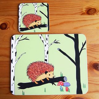happy hedgehog placemat and coaster set by superfumi