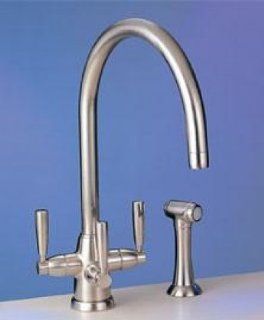 Franke TFN 470 Contemporary Triple Lever Gooseneck Filtration Faucet with Built In Filtration System & Side Sprayer in Polished Nickel   Touch On Kitchen Sink Faucets  