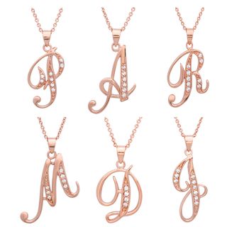 Sterling Essentials Rose Gold over Silver CZ Script Initial Necklace Sterling Essentials Cubic Zirconia Necklaces
