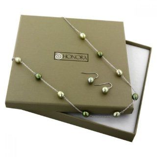 Honora Green Pearl Box Gift Set Includes Necklace and Matching Earrings Jewelry