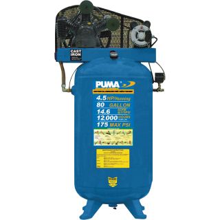 Puma Belt-Drive Stationary Vertical Air Compressor — 80-Gallon Vertical, 5 HP, 14.5 CFM, Model# TE6580V  19 CFM   Below Air Compressors