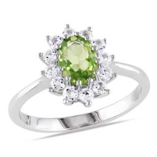 Oval Peridot and Lab Created White Sapphire Ring in Sterling Silver