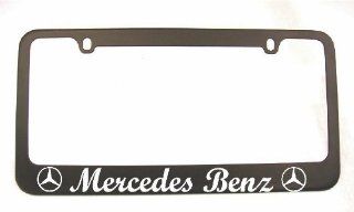 Mercedes Logo Cursive Lettering Black License Plate Frame with 2 free caps Automotive