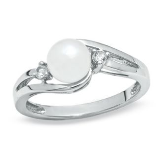 0mm Cultured Freshwater Pearl and White Sapphire Ring in 10K White