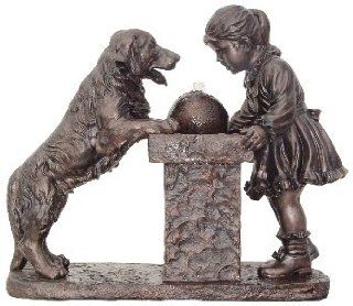 Young Girl and Labrador Dog Antique Bronze Fountain   Free Standing Garden Fountains