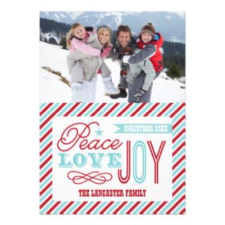 Peace Love Joy Stripes Christmas Photo Flat Card