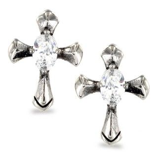 Stainless Steel Oval Cubic Zirconia Celtic Cross Earrings West Coast Jewelry Men's Earrings