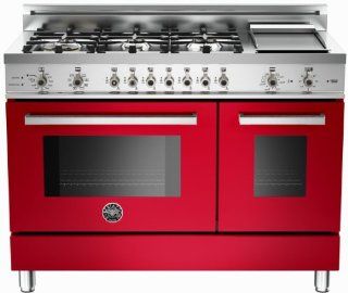 PRO486GDFSRO  Bertazzoni Professional 48 Dual Fuel Range, Natural Gas   Rosso Red Appliances