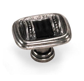 Laurey 59615 Cabinet Hardware 1 3/8 Inch Sirocco Knob, Black Leather with Silverado   Cabinet And Furniture Knobs  
