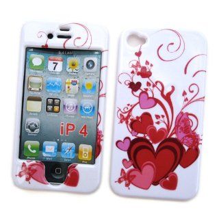 Apple iPhone 4 & 4S Snap on Protector Hard Case Image Cover "Red Hearts" Design Cell Phones & Accessories