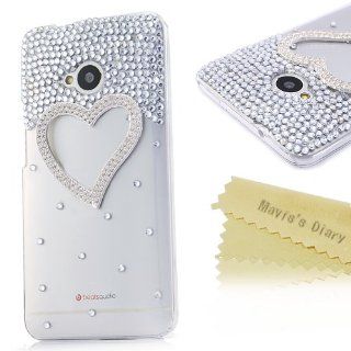 Mavis's Diary New for HTC ONE M7 3D Handmade Clear Bling Love Heart Sparkle Glitter Rhinestone Case Cover Hard Transparent with Soft Clean Cloth and Screen Protector Cell Phones & Accessories