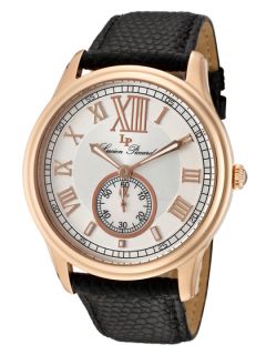 Mens Alpha Casual Rose Gold & Black Leather Watch by Lucien Piccard Watches
