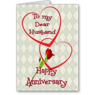 Anniversary, Husband, 2 red hearts, green diamonds Cards