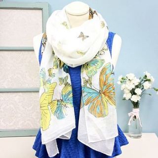 white with orange butteflies scarf by lisa angel