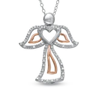 CT. T.W. Diamond Angel Heart Pendant in Sterling Silver and 10K