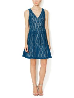 V Neck Fit and Flare Lace Dress by Alex + Alex