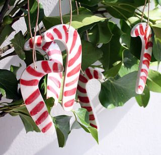 porcelain candy cane decorations by jo lucksted ceramics