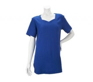 Denim & Co. Short Sleeve Sweetheart Neckline Oversized Shirt —