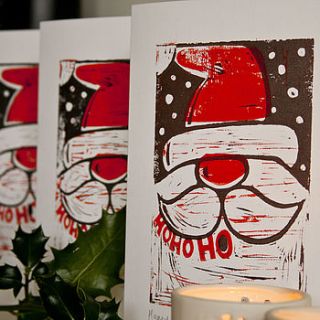 large hand printed christmas cards, ho ho ho by lateral inking