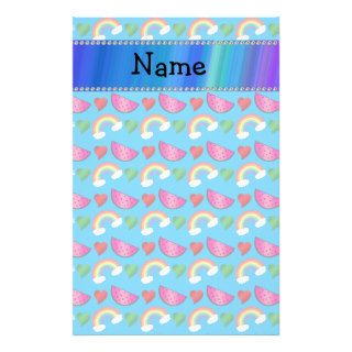 Custom name sky blue watermelons rainbows hearts personalized stationery