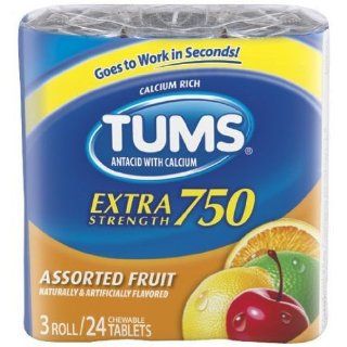 Tums Extra Strength 750, Assorted Fruit, 3 8 count Rolls (Pack of 6) Total 144 Tablets Health & Personal Care