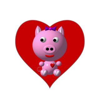 Cute little piggy with hearts and bow sticker