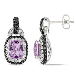 Cushion Cut Amethyst, Black Spinel and Lab Created White Sapphire Drop