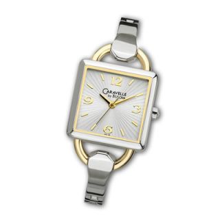 Ladies Caravelle by Bulova® Two Tone Bangle Watch with White Dial