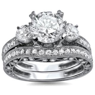 18k White Gold 2 3/5ct TDW Round Diamond 3 stone Engagement Ring Bridal Set (G H, SI1 SI2) Bridal Sets