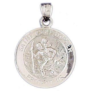 14K White Gold Saint Christopher Coin Pendant Jewelry