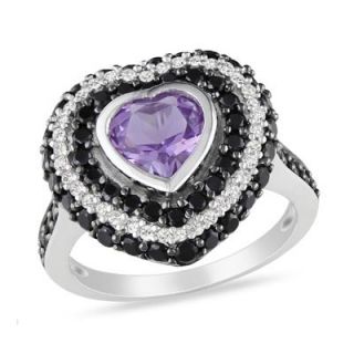 Heart Shaped Amethyst, Black Spinel and 1/5 CT. T.W. Diamond Ring in