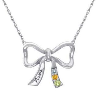 Birthstone Bow Pendant in Sterling Silver (1 Line, 4 Stones)   Zales