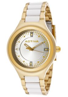 Activa AA201 023  Watches,Womens Silver Dial Gold & White Plastic, Casual Activa Quartz Watches