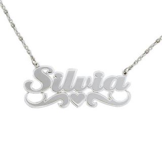 Script Name Necklace with Heart Design in Sterling Silver (3 9 Letters