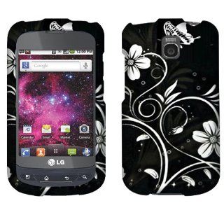 Faceplate Hard Plastic Protector Snap On Cover Case LG Optimus T P509 Thrive Phoenix P505 P506, White Flowers 2D Silver Texture Cell Phones & Accessories