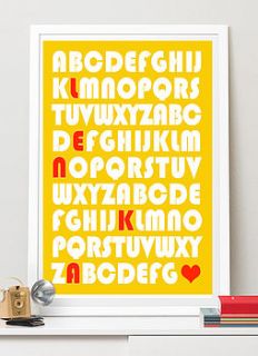 personalised alphabet name kids print by i love design