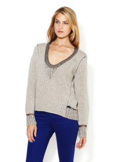 Scoop Neck Metallic Wool Sweater by Duffy