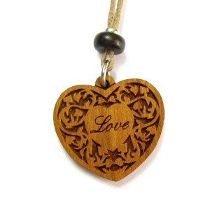 Organic Cherry Tree Love Heart Pendant on Adjustable Waxed Linen Cord Jewelry