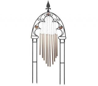 Arched Trellis Metal Windchime with Colored Glass Accents —
