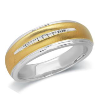 Mens Diamond Accent Wedding Band in Sterling Silver and 10K Gold