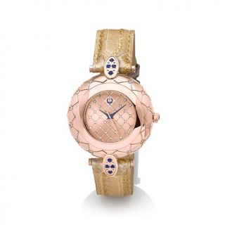 Brillier Lace Design Gemstone Leather Strap Watch
