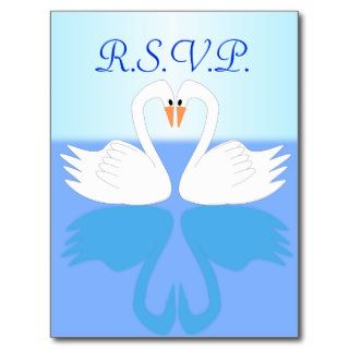 Blue Swans Wedding RSVP Post Card
