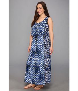 MICHAEL Michael Kors Plus Size Sleeveless Lattice Print Maxi Dress Amalfi Blue