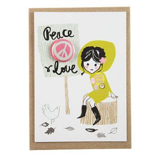 'peace and love' card with badge by love bessie