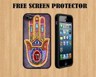 Evil eYe JUDAICA Hamsa Custom Case/Cover FOR Apple iPhone 4 /4S BLACK Rubber Soft Case WITH FREE SCREEN PROTECTOR ( Ship From CA) Cell Phones & Accessories